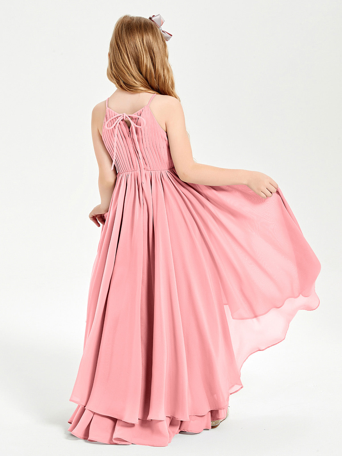 Asymmetrical Chiffon Junior Bridesmaid Dresses Flamingo